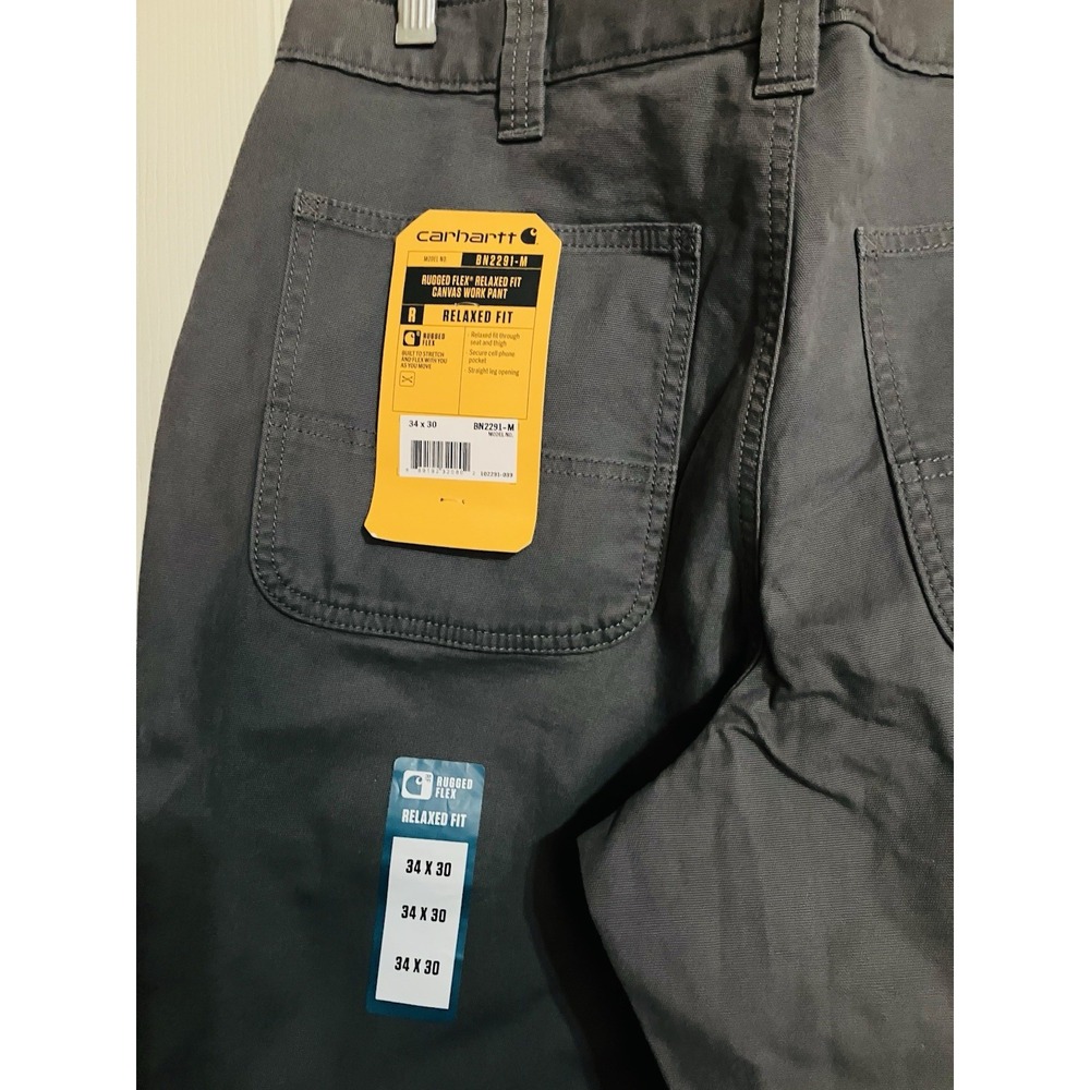 Carhartt Rugged Flex Relaxed Fit Canvas Work Pants Gray BN2291-M 34x30 - Picture 6 of 7